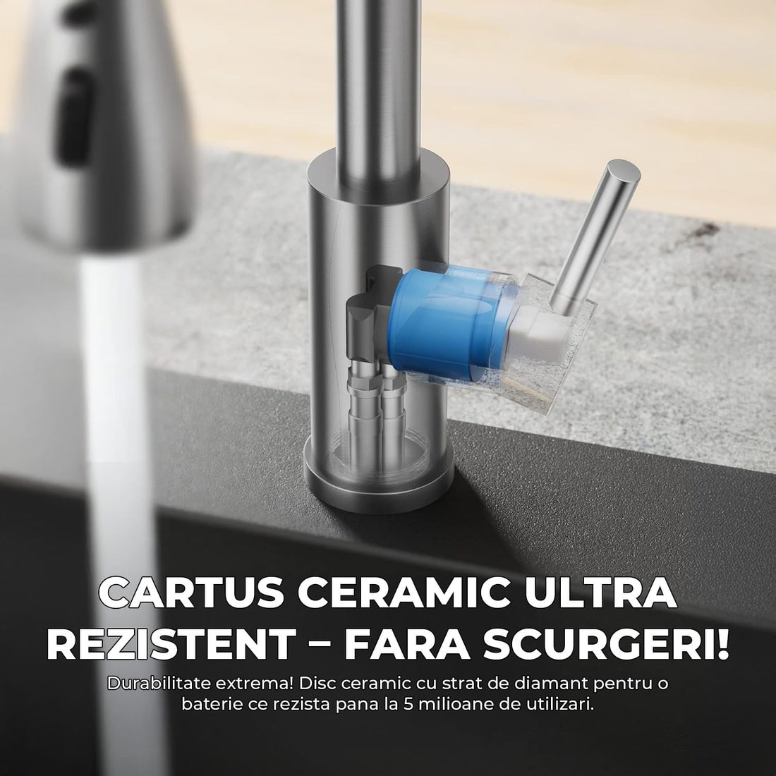 Robinet Bucatarie cu Pipa Inalta Elindor®, Pulverizator Retractabil, Aerator Detasabil, Otel Inoxidabil, Argintiu