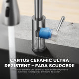 Robinet Bucatarie cu Pipa Inalta Elindor®, Pulverizator Retractabil, Aerator Detasabil, Otel Inoxidabil, Argintiu