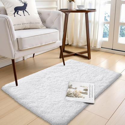 Covor Elindor® Antiderapant, Lavabil, Modern, Ideal pentru Living, Dormitor, Birou, Camera Copiilor, Covor cu Tesatura Lunga si Moale, Curatare Usoara, 120 x 160 cm, Ivory