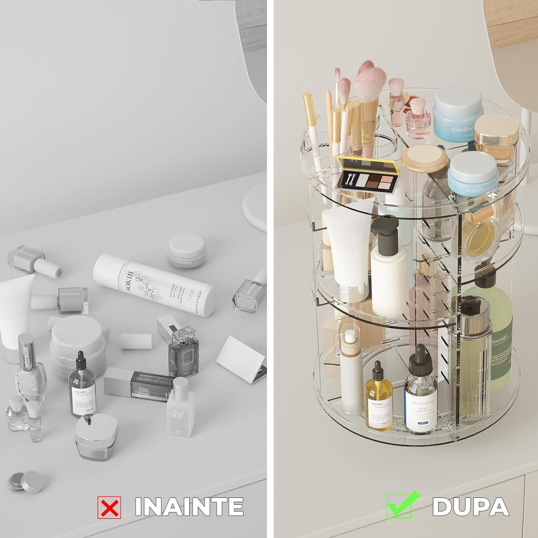 Organizator Machiaj Elindor® Rotativ, 360°, Transparent