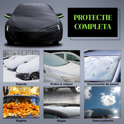 Prelata Auto Neagra 3 Straturi Elindor®, Impermeabila, Toate Anotimpurile, Husa de Protectie Completa, Antigrindina, Ploaie, Anti Soare, Accesorii Masina Exterior, Sedan L, 458×178×120 cm