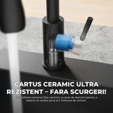 Robinet Bucatarie cu Pipa Inalta Elindor®, Pulverizator Retractabil, Aerator Detasabil, Otel Inoxidabil, Negru