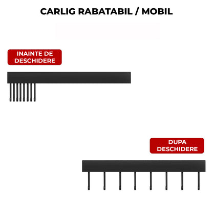 Suport de Perete Elindor® pentru Ustensile de Bucatarie, cu 8 Carlige, Lipire cu Adeziv, fara Gauri, Depozitare Tacamuri, Suport Metalic, Accesorii Organizare, Economisire Spatiu, Organizator de 40 x 3.5 cm, Negru