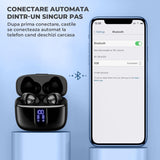 Casti Elindor® Wireless In-Ear Cu Afisaj LED, 60h Autonomie, Incarcare Wireless, IPX5, Control Tactil, Cu Microfon, Negru