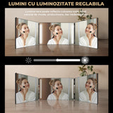 Oglinda Pliabila Elindor® cu LED, Anti-Aburire, Sticla HD, USB, Baterie 1500mAh , Vizualizare Completa 360°, Negru