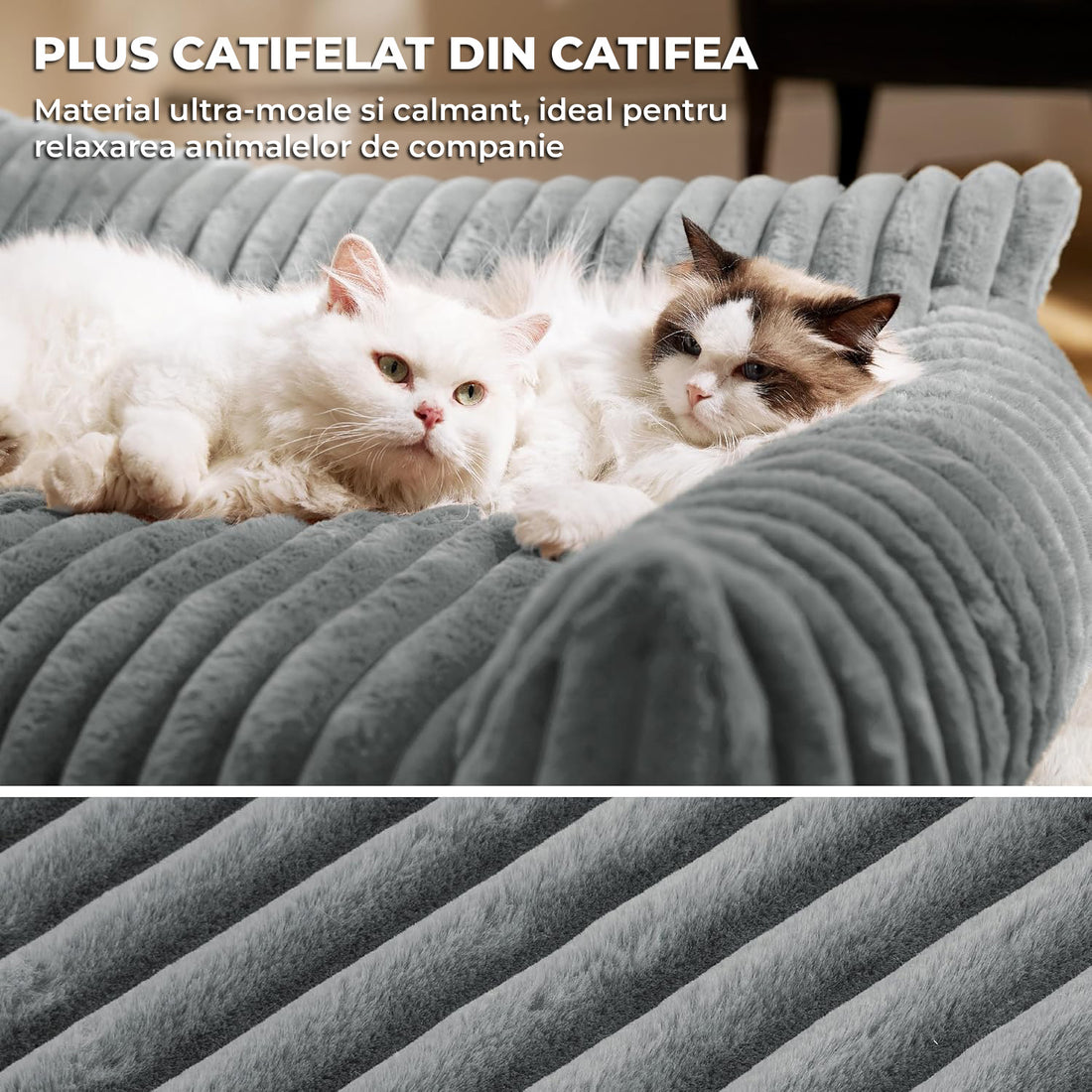 Pat Confortabil pentru Caini si Pisici Elindor® Tip Canapea, Culcus Moale Antiderapant, cu Husa Detasabila din Microfibra Lavabila la Masina, Potrivit pentru Caine si Pisica de Talie Mica, Ideal in Orice Anotimp, in Casa, 61 x 46 x 25 cm, Gri