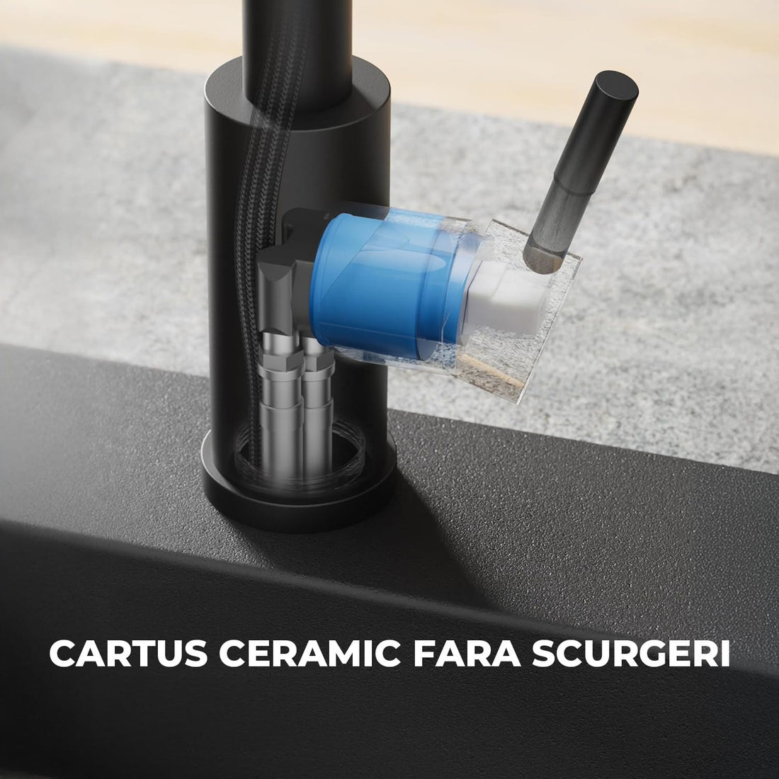 Robinet Bucatarie Elindor® cu Maner Unic, Pulverizator Retractabil, Otel Inoxidabil, Negru