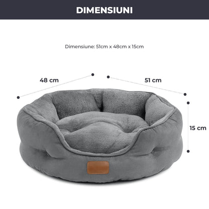 Pat Confortabil pentru Caini si Pisici Elindor®, Culcus Moale Antiderapant, cu Perna Detasabila din Microfibra Lavabila la Masina, Potrivit pentru Caine si Pisica de Talie Mica si Medie, Ideal in Orice Anotimp, in Casa, Marimea S, 51x48x15 cm, Gri