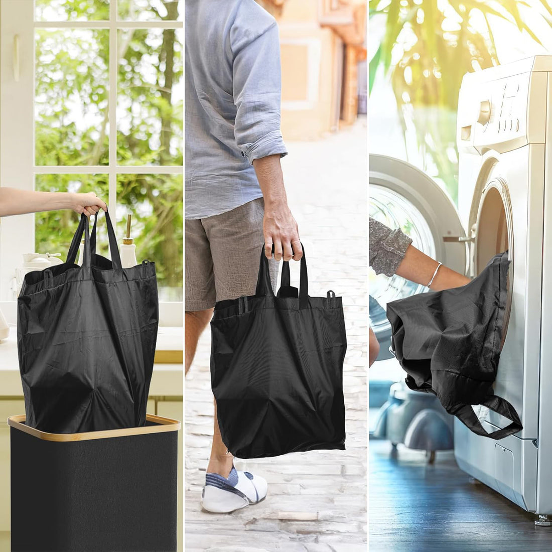 Cos pentru Reciclare Elindor® Capacitate 100L, din Material Textil si Bambus, pentru Multifunctional, pentru Bucatarie sau Camara, Cos Gunoi Potrivit pentru Colectare Selectiva a Sticlelor de Plastic, 41 x 33.5 x 70 cm, Negru