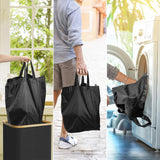 Cos pentru Reciclare Elindor® Capacitate 100L, din Material Textil si Bambus, pentru Multifunctional, pentru Bucatarie sau Camara, Cos Gunoi Potrivit pentru Colectare Selectiva a Sticlelor de Plastic, 41 x 33.5 x 70 cm, Negru