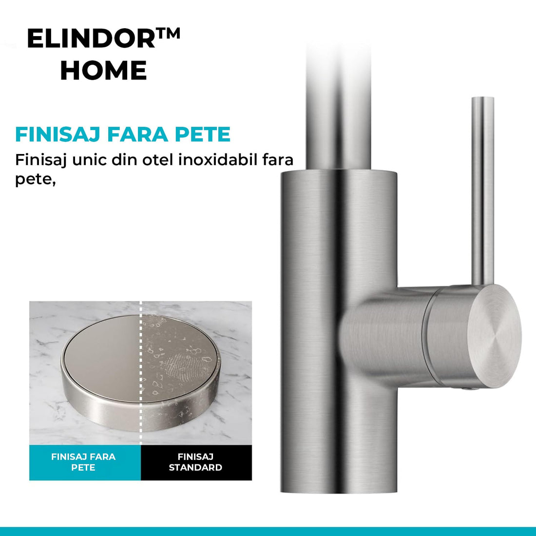 Baterie Bucatarie cu Dus Extractibil Elindor®, Jet Ajustabil, Design Modern, Argintiu