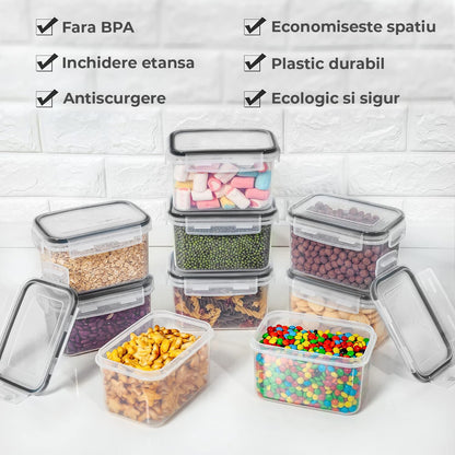 Set de 12 Caserole Elindor® Recipiente Ingrediente pentru Bucatarie, pentru Alimente Uscate, Recipient pentru Depozitare Cafea, Zahar, Paste, Cereale, Capac Etans, fara BPA, Potrivit pentru Congelator, Pix Alb Inclus si Etichete Negre, 9 x 10.5 x 15 cm, T