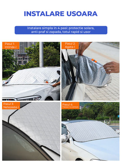 Parasolar Auto Elindor® pentru Parbriz si Oglinzi, Magnetic cu 9 Magneti, cu Banda Reflectorizanta, Material cu 4 Straturi, Universal, Folie pentru Protectie Soare, Anti-inghet, Pliabil, Usor de Depozitat, Accesorii Masina Exterior, 230 x 165 cm, Argintiu