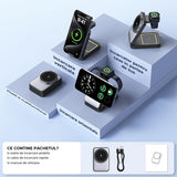 Incarcator Magnetic Elindor® Incarcare 3-in-1, MagSafe, 15W, Pliabil si Portabil, pentru iPhone, Apple Watch, AirPods, Gri
