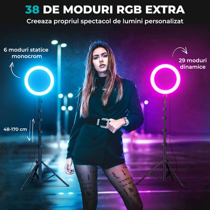 Lampa Ring Light Elindor®,10 Inch, RGB, Negru