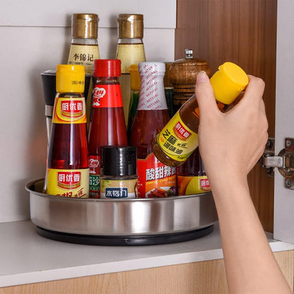 Organizator Rotativ 360° Elindor®, Otel Inoxidabil 304, 1 Nivel, Pentru Condimente, Cafea, Ceai, Borcane, Sticle, Produse Cosmetice, Accesorii Baie, Mirodenii, Dulapuri, Sertare, Bucatarie, Baie, Birou, Suprafata Antiaderenta, 19.5x6 cm, Argintiu
