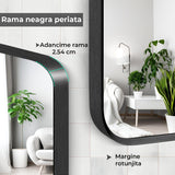 Oglinda Dreptunghiulara Elindor®, Margini Rotunjite, Reflexie HD, Sticla Premium, 75x55 cm, Negru
