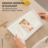 Kit Amprenta Bebe cu Lut Non-Toxic si Rama Foto Elindor® Personalizabil, pentru Maini si Picioare, Cadou Ideal pentru Botez, Zi de Nastere si Baby Shower, Set Complet cu Etichete, Pigment si Cutie de Cadou, Design Elegant, Alb