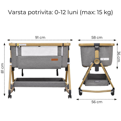 Pătuț Pliabil pentru Bebeluși Elindor®, 3 în 1, Leagăn, 6 Trepte de Înălțime Reglabile