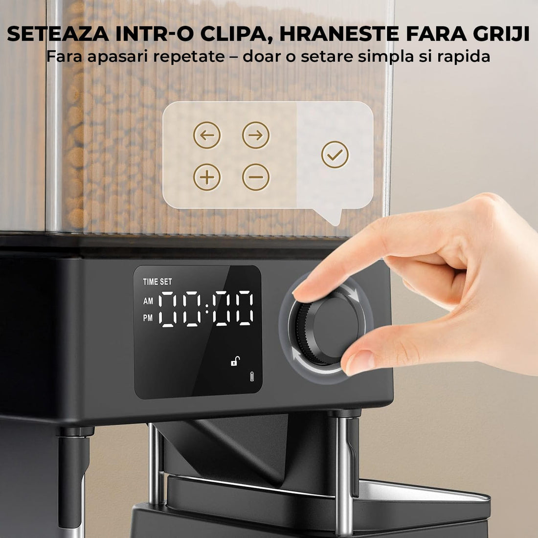 Dispenser Hranitor Automat Elindor® Dual, 5L, Boluri din Inox, Alimentare Dublă, Negru