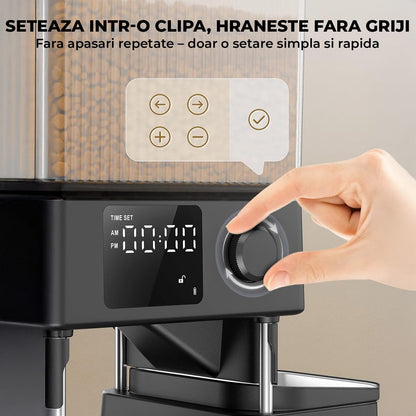 Dispenser Hranitor Automat Elindor® Dual, 5L, Boluri din Inox, Alimentare Dublă, Negru