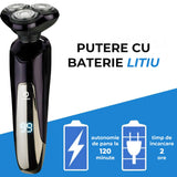 Aparat de Ras Electric Elindor® 4 In 1 pentru Barbati, cu Capete Rotative, Trimmer Nas, Perie Curatare Fata, Ecran LED, Autonomie 2h, Negru