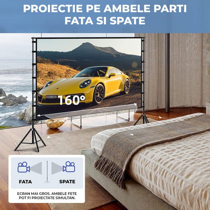 Ecran Proiector Elindor®, 150 Inch, Portabil, 16:9 HD 4K, Negru