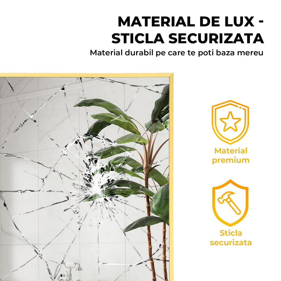 Oglinda Dreptunghiulara Elindor®, 55x75 cm, Sticla Fara Distorsiuni, Usor de Instalatat, Auriu