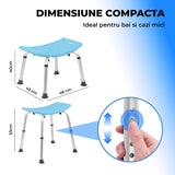 Scaun Compact Elindor® pentru Dus si Cada, Stabil si Usor de Asamblat cu Inaltime Reglabila, Sistem Antialunecare, Albastru
