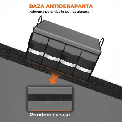 Organizator Negru Portbagaj Auto Elindor®, Cutie Pliabila, Geanta Depozitare, Compartimentare Practica, Accesorii Interior Masina, Plasa Elastica, Suport Bagaje, Organizare Rapida