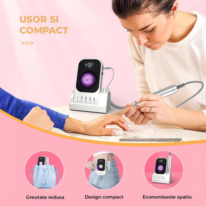 Freză de Unghii Elindor®, Portabilă, 40000RPM, Multifuncțională, Alb