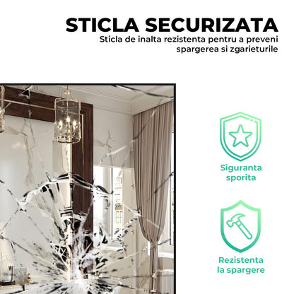 Oglinda Dreptunghiulara Elindor®, 55x75 cm, Sticla Fara Distorsiuni, Usor de Instalatat, Negru