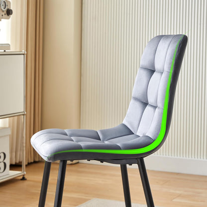 Set 2 Scaune Elindor® Ergonomice, Design Contemporan, Scaun cu Spatar Inaltime 41 cm, fara Manere, din Catifea cu Picioare Metalice Negre, Potrivite pentru Living, Bucatarie, Birou, Dormitor, 54 x 45 x 83 cm, Gri