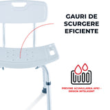 Scaun de Dus Elindor® cu Design Ergonomic si Capacitate 130 Kg, Reglabil pe Inaltime,Perfect pentru Siguranta in Baie, Alb