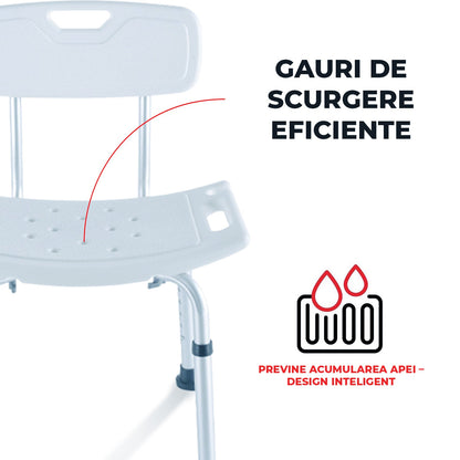 Scaun de Dus Elindor® cu Design Ergonomic si Capacitate 130 Kg, Reglabil pe Inaltime,Perfect pentru Siguranta in Baie, Alb