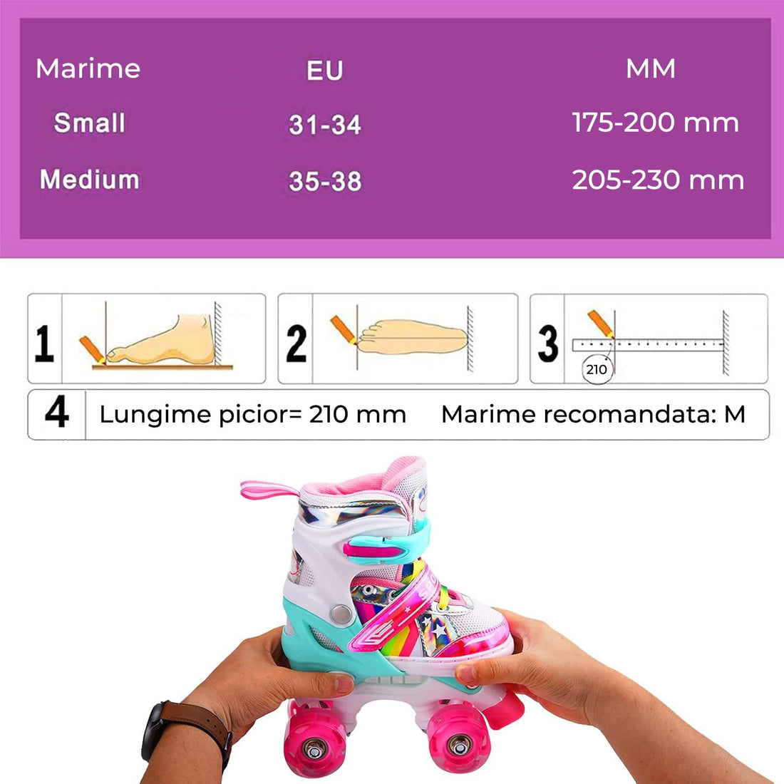 Role Reglabile Elindor® pentru Copii și Adulți, S, Roz