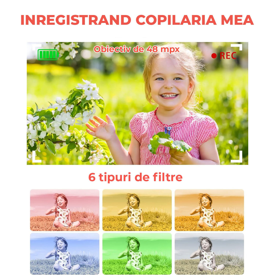 Cameră Foto Digitală Elindor® pentru Copii, Model Unicorn, 48MP, 1080P HD, Roz