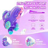 Role Reglabile Elindor® pentru Copii, Fete si Baieti, 4 Roti cu Lumini, Platforma in Triunghi, Ajutatoare pentru Incepatori, Rotile din Silicon, Rulmenti Aluminiu / Poliuretan, Marimea XS, 25-27.5, Mov