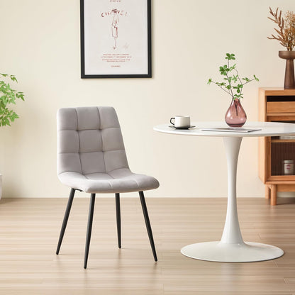 Set 2 Scaune Elindor® Ergonomice, Design Contemporan, Scaun cu Spatar Inaltime 41 cm, fara Manere, din Catifea cu Picioare Metalice Negre, Potrivite pentru Living, Bucatarie, Birou, Dormitor, 54 x 45 x 83 cm, Gri Deschis
