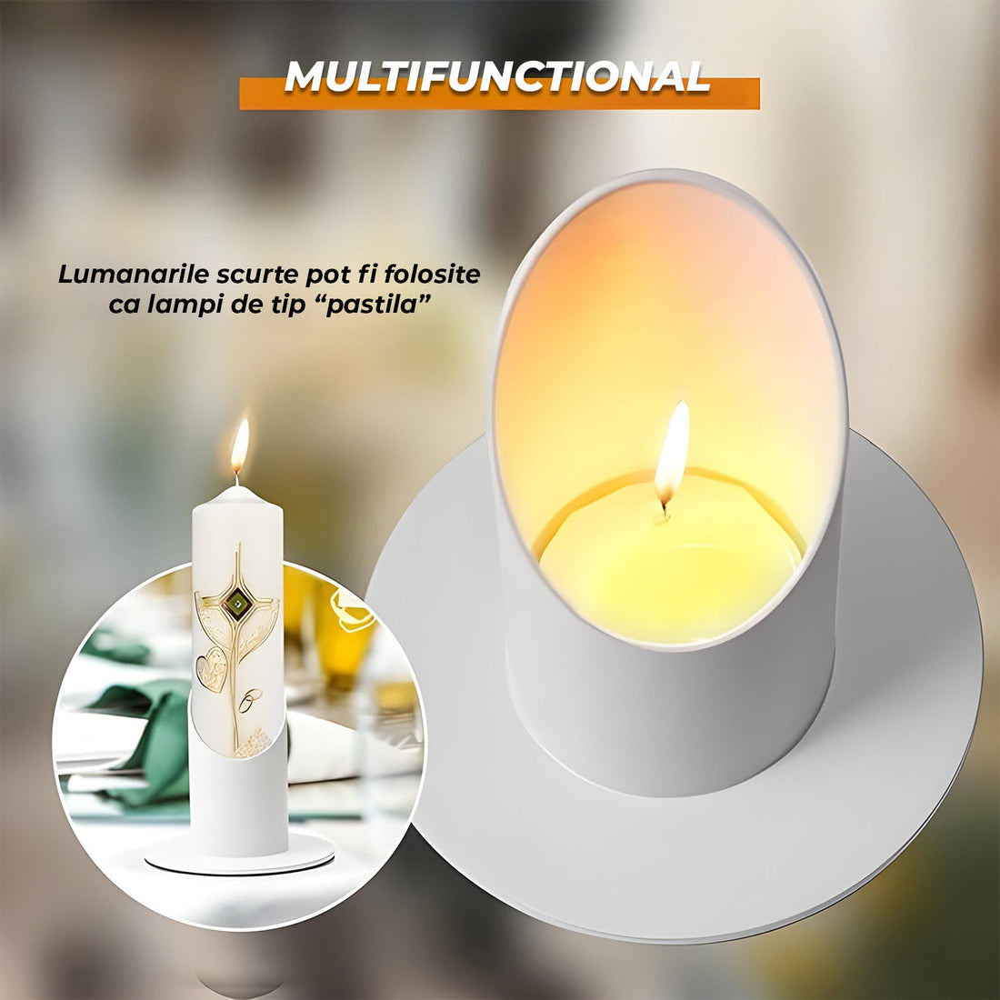 Suport Metalic pentru Lumanare Elindor®, Stil Minimalist, Ideal pentru Evenimente si Ambient, Material Durabil, Set de Spatiu pentru Decor, Suport Lumanare Elegant de Masa pentru Botez, Cununie, Aranjamente, Alb