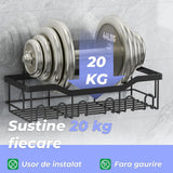Set 5 Etajere Rafturi Pentru Baie Elindor® Fara Gaurire, Otel Inoxidabil, Fixare Adeziva, Negru