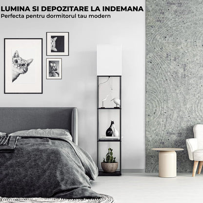 Lampa Podea Elindor® cu Rafturi și Lumina Reglabilă, Neagră