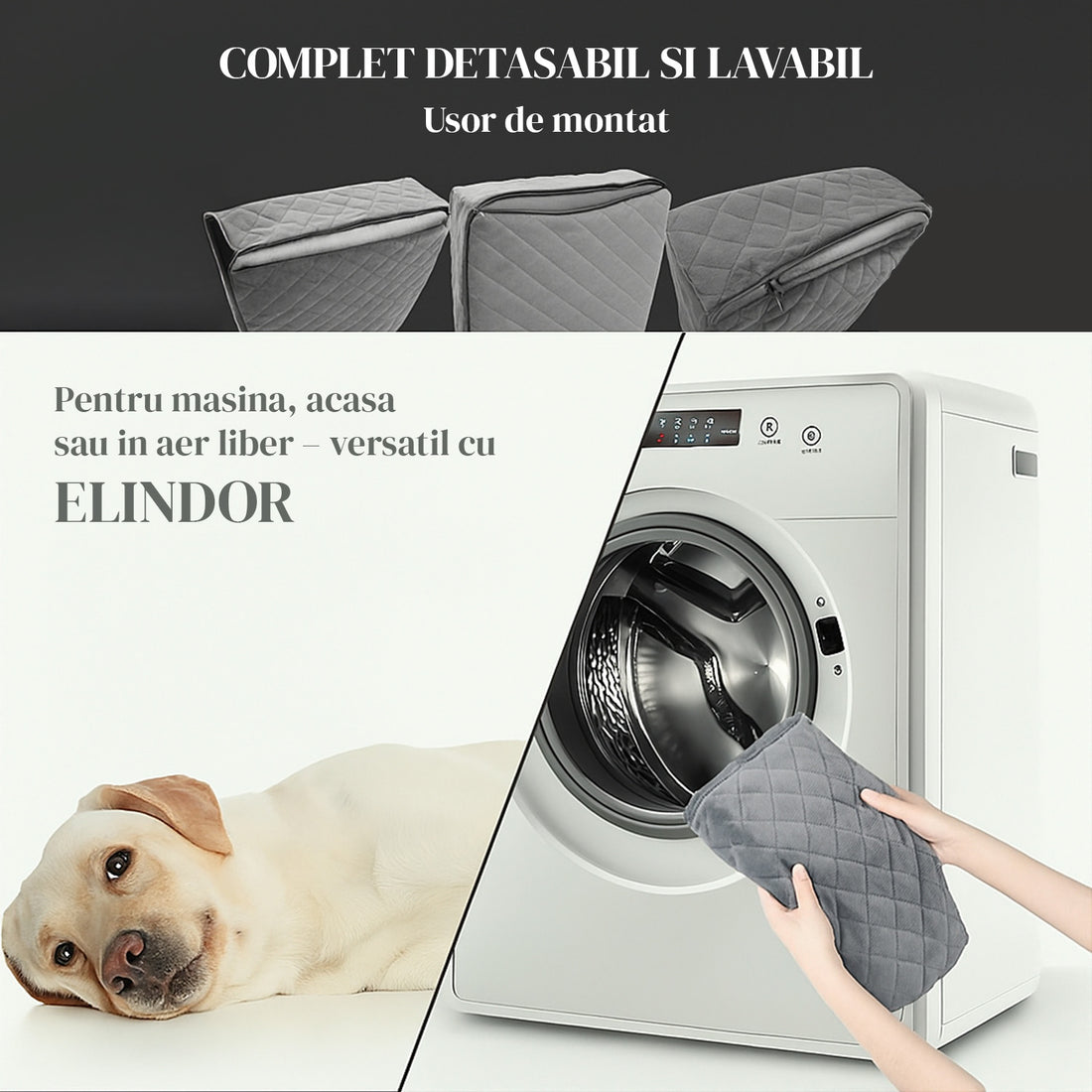 Scaun Auto Elindor® pentru Transport Animale, Caini si Pisici, Talie Mica si Medie, Protectie Scaun Sezut / Spatar, Ofera Protectie Pentru Bancheta Spate Masina Taxi/Ride Sharing, Impermeabila, Antialunecare, 48.3 x 48.3 48.3 cm, Negru