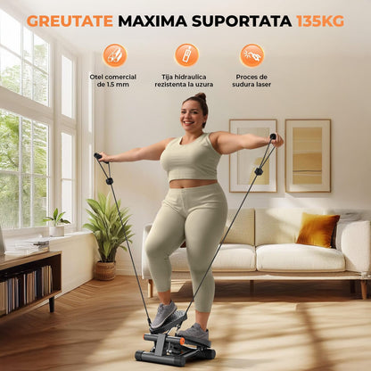 Stepper Compact Elindor® cu Benzi Fitness, Rezistență Hidraulică, Negru