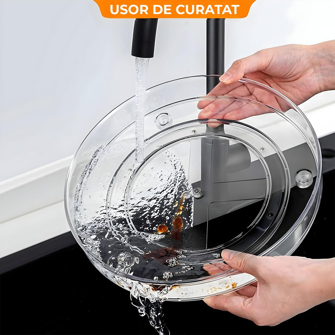 Organizator Rotativ 360° Elindor®, Acrilic 23 cm, 1 Nivel, Pentru Condimente, Cafea, Ceai, Borcane, Sticle, Produse Cosmetice, Accesorii Baie, Mirodenii, Dulapuri, Sertare, Bucatarie, Baie, Birou, Suprafata Antiaderenta, Transparent