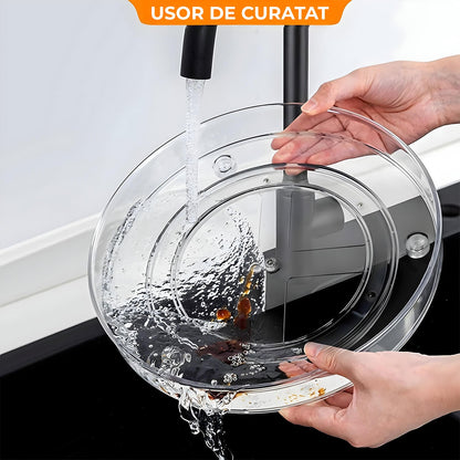 Organizator Rotativ 360° Elindor®, Acrilic 23 cm, 1 Nivel, Pentru Condimente, Cafea, Ceai, Borcane, Sticle, Produse Cosmetice, Accesorii Baie, Mirodenii, Dulapuri, Sertare, Bucatarie, Baie, Birou, Suprafata Antiaderenta, Transparent