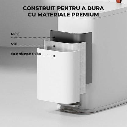 Coș Gunoi Elindor®, Subțire, Metalic, Compact, 10 Litri, Alb