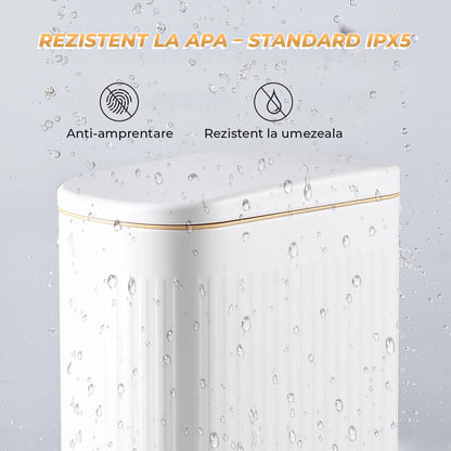 Cos de Gunoi pentru Baie cu Pedala Elindor® Metalic 13 L, Incorporabil, Functie Soft-Close, Capac Anti-Miros, Interior din Plastic, Pubela Slim pentru Bucatarie, Birou, Camera, Colectare Hartie Igienica si Deseuri, Design Compact si Modern, 34x17x39 cm, A