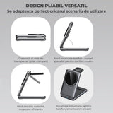 Incarcator Wireless 3-in-1 Elindor® Pliabil, Fast Charge 15W, Compatibil iPhone, Apple Watch, AirPods, Negru
