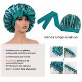 Boneta Satin Dubla Elindor® Pentru Protectia Parului, Banda Reglabila, Albastru Marin